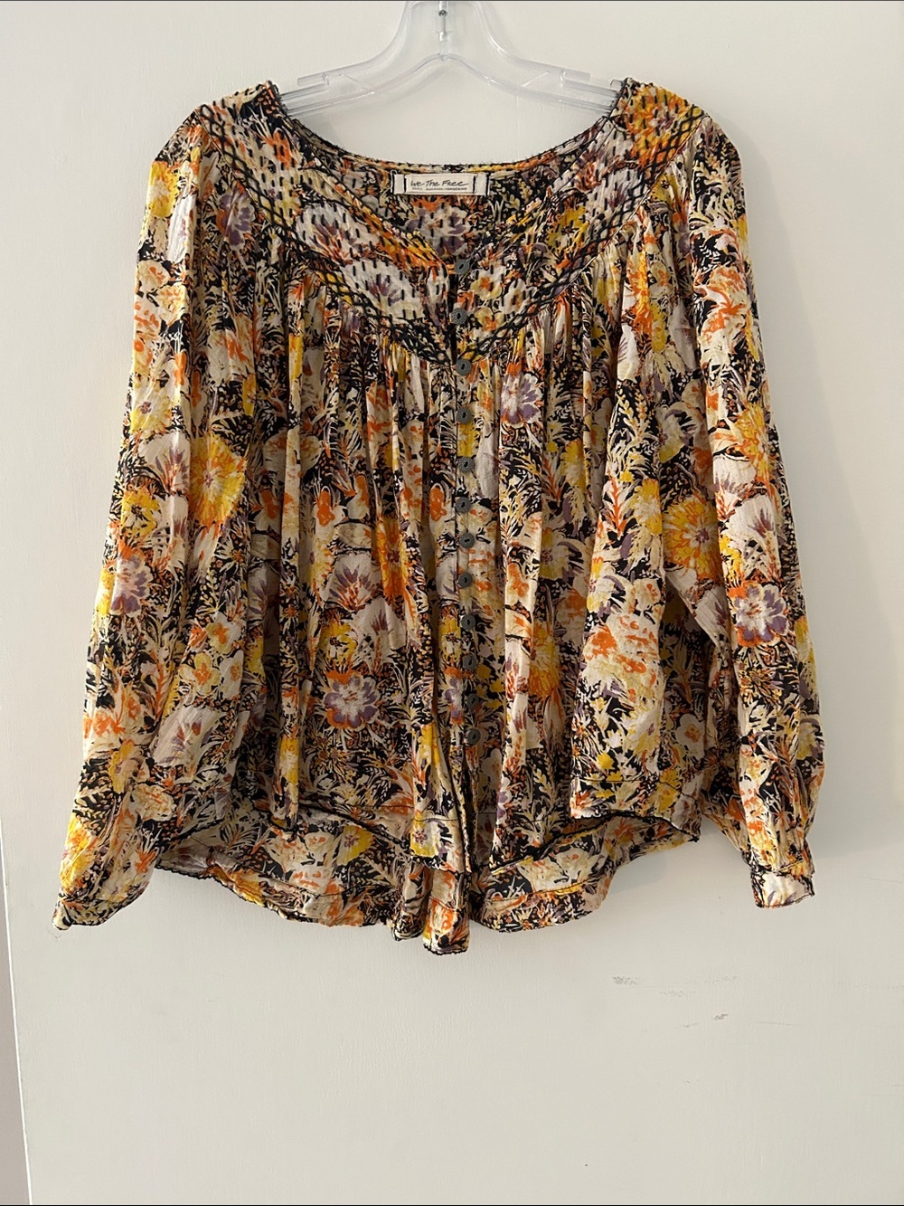 We The Free Floral Peasant Blouse in Yellow, Black & Cream